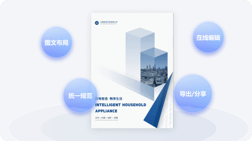 云展智排 产品示意图（图文布局、在线编辑、统一规范、导出/分享）